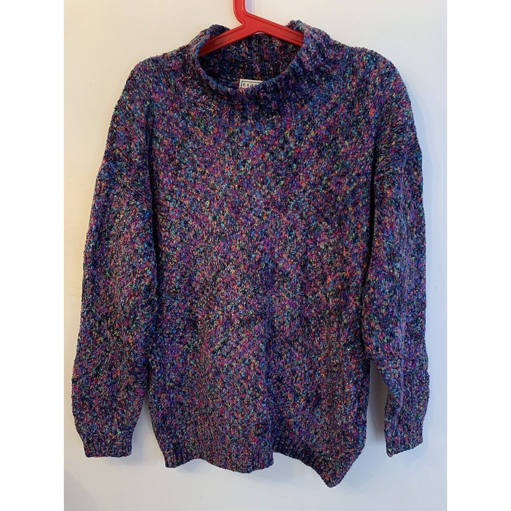 Vintage Express Tricot Women's Sweater Rainbow Lambs Wool Blend Size M Mock Neck